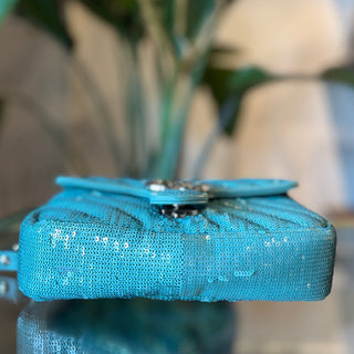 GUCCI Blue Sequin Marmont Shoulder Bag