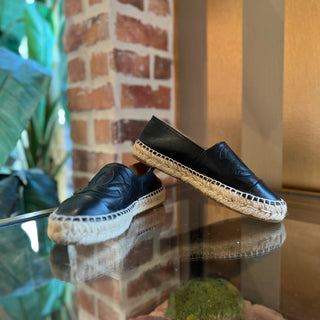 CHANEL CC Black Leather Espadrilles SZ 36 (US 6)
