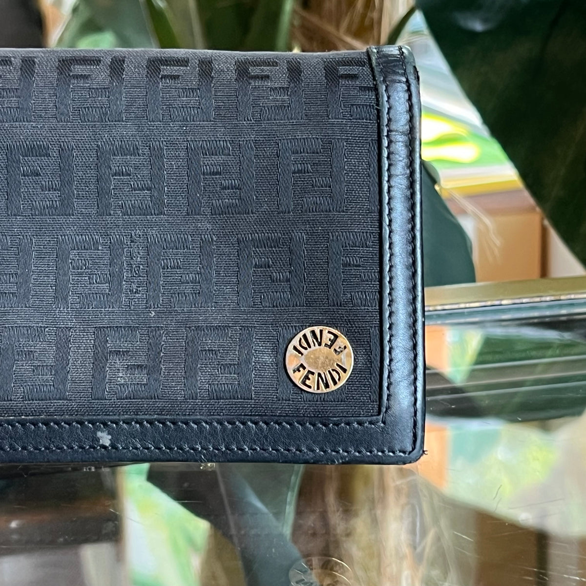 FENDI Black Zucchino Canvas &amp; Leather Trim Wallet