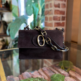 YVEST SAINT LAURENT Brown Suede Flap Vintage Shoulder Bag
