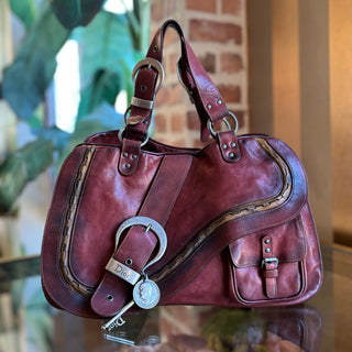 DIOR Gaucho Saddle Large Red Calfskin Leather Double Shoulder Bag