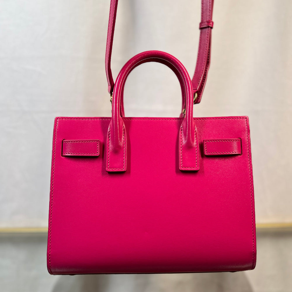 SAINT LAURENT Sac De Jour Baby Fuchsia Calfskin Tote Bag Card Case Set