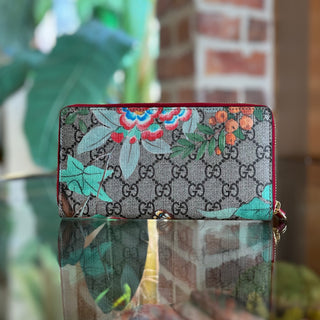 GUCCI Tian Red GG Supreme Canvas Zip Around Wallet