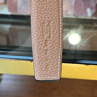 HERMES Black Brown Reversible Palladium H Buckle Belt SZ100(14US)