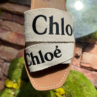 CHLOE White Woody Linen Ribbon Slip On Mule SZ 36 (US 6)