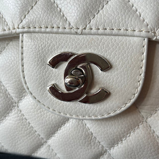 CHANEL Vintage Classic Jumbo White Caviar Single Flap