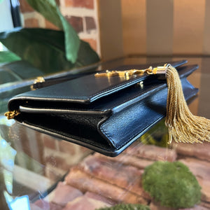 SAINT LAURENT Black Grained Leather Kate Small Tassel YSL Wallet on Chain TS3037
