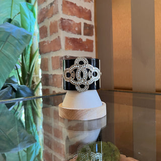 CHANEL CC Black Resin Faux Pearl Embellished Cuff