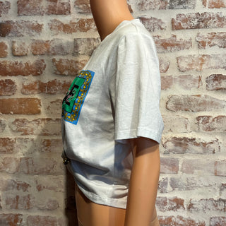 VERSACE Logo Printed Sequin Embellished Saftey Pin Crop Top SZL