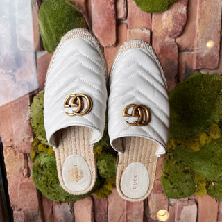 GUCCI 38.5(8.5US) Great White Nappa Leather Slip On Espadrilles