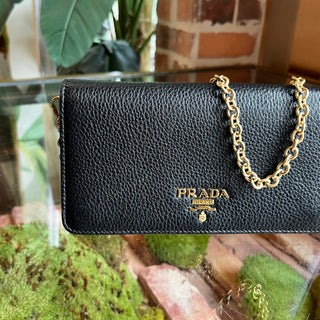 PRADA Small Vitello Daino Black Wallet On Chain Crossbody Bag