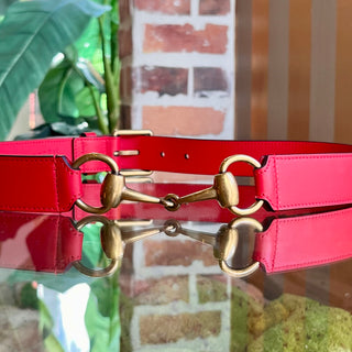 GUCCI Horsebit Red Leather Belt 85/34(6US)