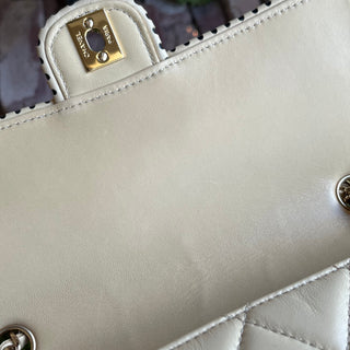 CHANEL Single Flap Whipstitch Beige Lambskin Shoulder Bag