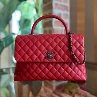 CHANEL Coco Handle Medium Red Caviar Top Handle Bag