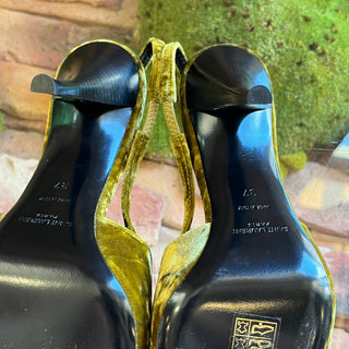 SAINT LAURENT Blade 90 Senape Velvet Slingback Heels SZ38(8US)
