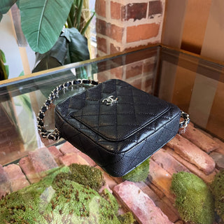 CHANEL Black Caviar Quilted Camera Case Crossbody