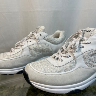 CHANEL Tweed Glitter Trainers Women's SZ 42