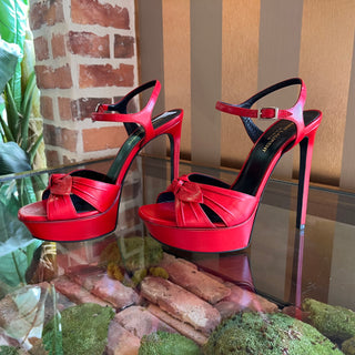 SAINT LAURENT Red Leather Heels w/Bow SZ 39 (US 9)