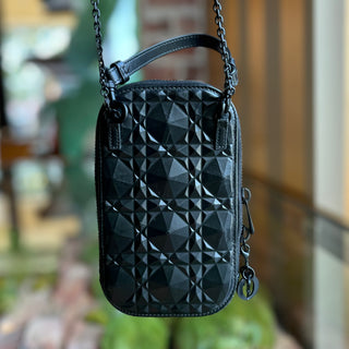 DIOR Lady Dior Call in Black Calfskin Cannage Diamond Phone Crossbody