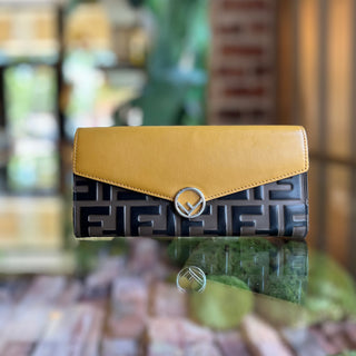 FENDI F Is Fendi Yellow Zucca Leather Continental Wallet