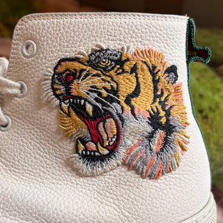 GUCCI Mens White Leather Tiger High Top Sneakers SZ 10.5