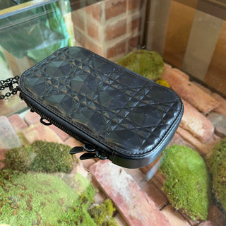 DIOR Lady Dior Call in Black Calfskin Cannage Diamond Phone Crossbody