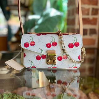LOUIS VUITTON x Takashi Murakami Monogram Cerises Pochette Métis East West White Shoulder Bag
