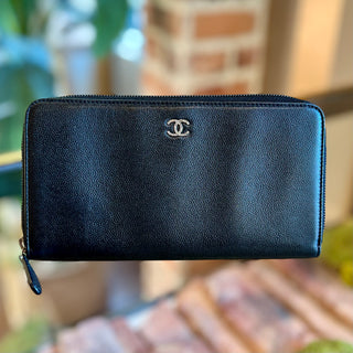 CHANEL CC Zip Around Black Caviar Leather Wallet ADI1135