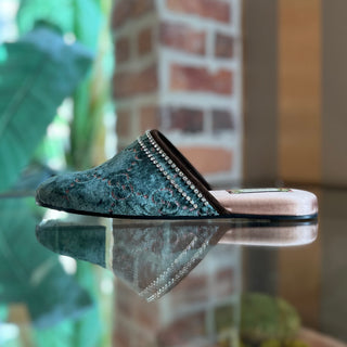 GUCCI Blue GG Monogram Crystal Slippers Velvet Mules SZ37(7US)