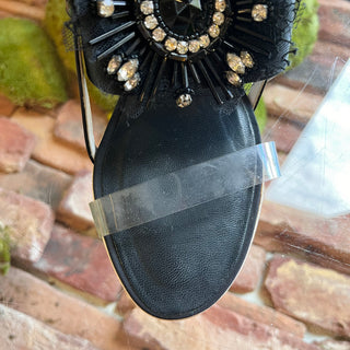 CHANEL Black Satin Leather Sling Back Heels SZ 38.5 (US 8.5)