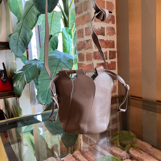 CHLOE Tulip Mini Taupe Orange Calfskin Leather Bucket Bag