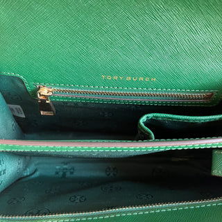 TORY BURCH Green Saffiano Leather Crossbody