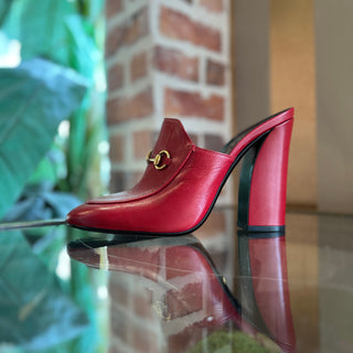 GUCCI Red Leather Horsebit Princetown Heeled Mules SZ 41 (US 11)