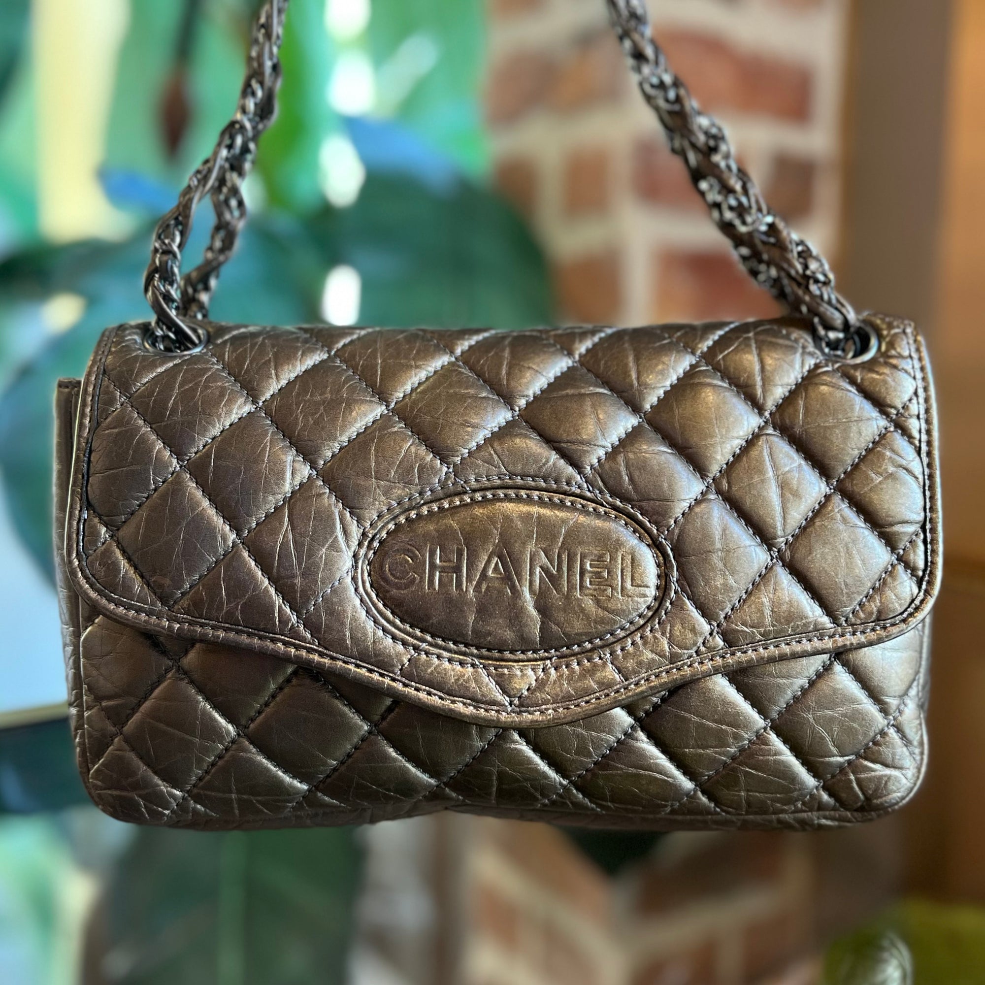 CHANEL Bronze Aged Calfskin Leather Quilted Flap Bag TS3112