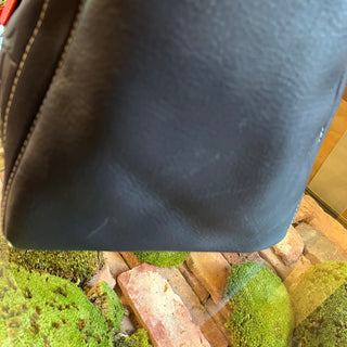 CAROLINA HERRERA Boston Navy Blue Embossed Leather Satchel Bag