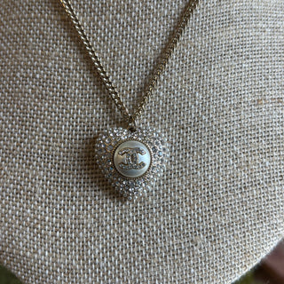 CHANEL Faux Pearl & Strass CC Heart Pendant Necklace