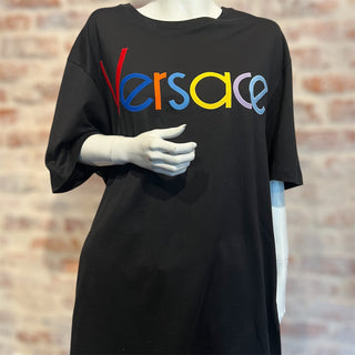 VERSACE Black Multicolor Logo Embroidered Cotton T-Shirt SZ3XL