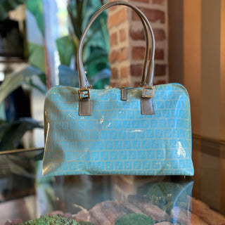 FENDI Light Blue Green Vintage Zucchino Coated Canvas Tote
