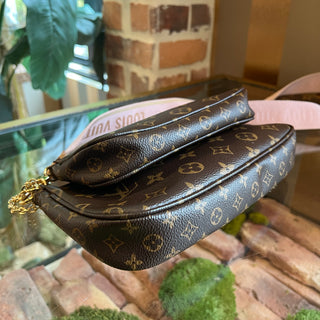 LOUIS VUITTON Multi Pochette Accessories Rose Clair Brown Monogram Coated Canvas Crossbody Bag