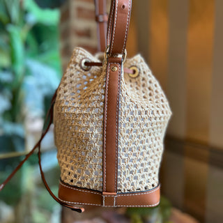 LOUIS VUITTON Noe BB Natural Tan Raffia Calfskin Bucket Bag