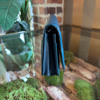 CHANEL Classic Quilted Blue Patent Leather Wallet On Chain