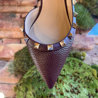 VALENTINO Burgundy Leather Rockstud Kitten Heels SZ 37 (US 7)