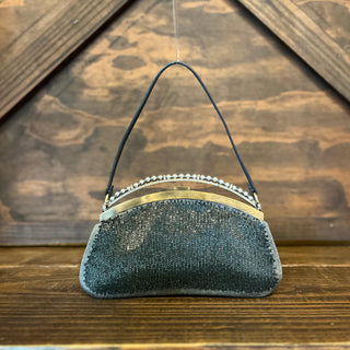 VALENTINO Gray Floral Beaded Evening Bag