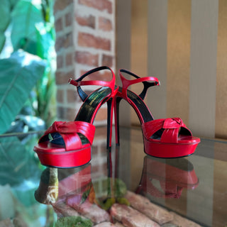 SAINT LAURENT Red Leather Heels w/Bow SZ 39 (US 9)