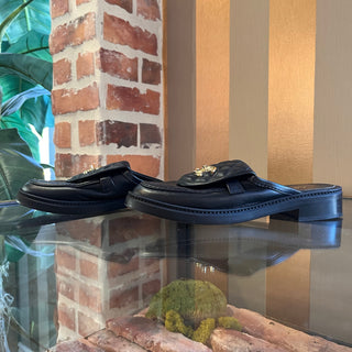 CHANEL CC Quilted Black Lambskin Slip On Mules SZ 37 (US 7)
