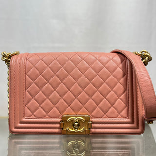 CHANEL Medium Boy Flap Pink Caviar Quilted Shoulder Bag