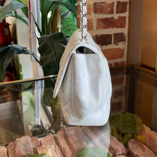 CHANEL Jumbo White Caviar Leather Single Flap Shoulder Bag