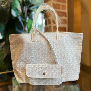 GOYARD Saint Louis PM White Goyardine Canvas & Chevroches Calfskin Tote Bag DIA286