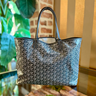 GOYARD ST Louis PM Grey Goyardine Canvas Chevroches Calfskin Tote