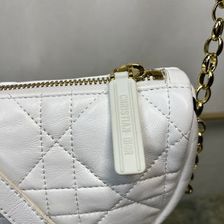 CHRISTIAN DIOR White Lambskin Cannage Small Dior Vibe Hobo Bag